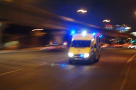 ambulance on blue lights