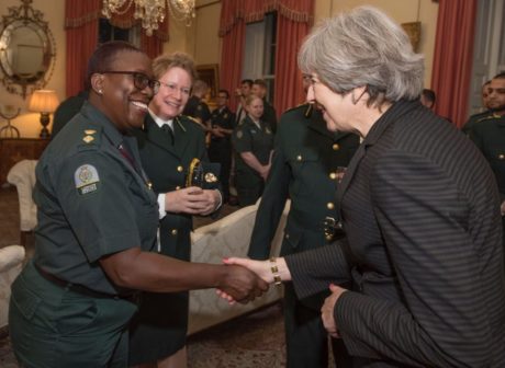 Control Room Manager Cathy-Anne Burchett and Deputy Director of Operations Pauline Cranmer meet Prime Minister Theresa May.