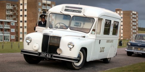 Historic Daimler Ambulance on a film set