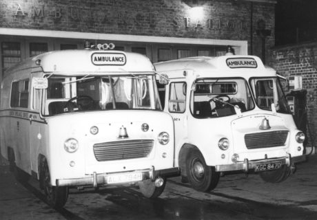 Ambulances at Shoreditch Ambulance Station in nineteen sixty nine