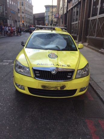 The ambulance car damaged in World Cup celebrations