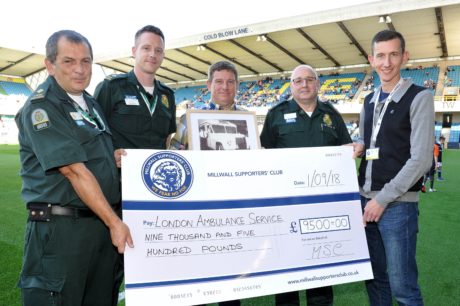 Millwall FC Supporters' Club present a cheque to London Ambulance Service