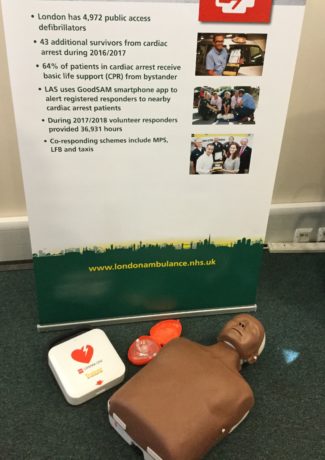 A training defibrillator and resuscitation mannequin, similar to the ones used in our first aid stalls