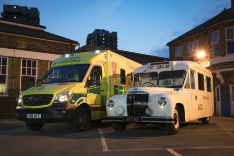 modern and historic ambulances side by side