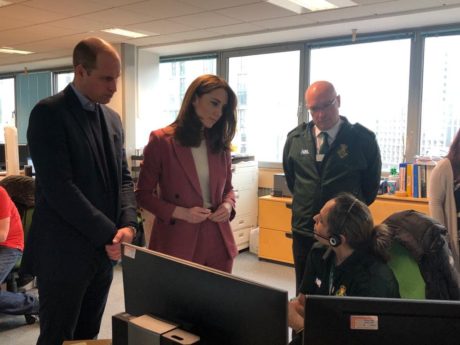 Duke and Duchess of Cambridge talk to LAS Chief Executive and call handler in control room