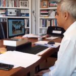 Mayor of London shown on video call from his office