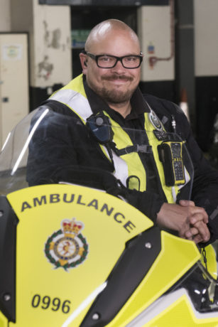 Richard in LAS uniform on Service motorcycle