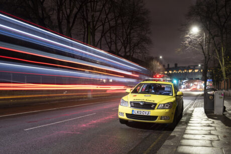 ambulance car on road at night