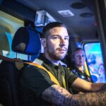 Stuart and Rachel in the cab of an ambulance