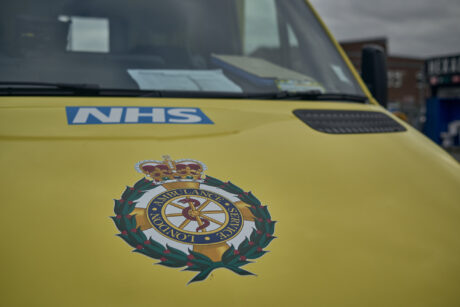 London Ambulance Service crest on an ambulance bonnet