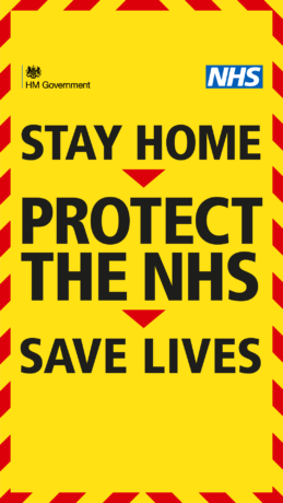 A graphic reads Stay home, protect the NHS, save lives