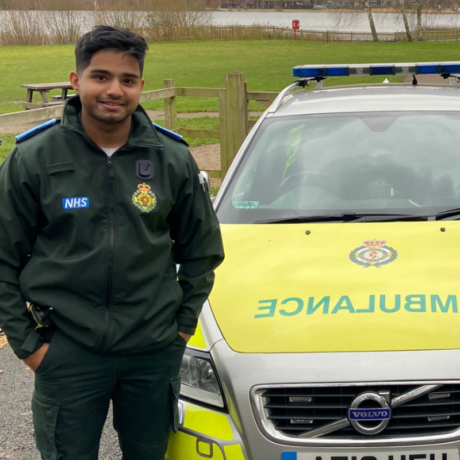 Jai in LAS uniform stood next to an ER response car