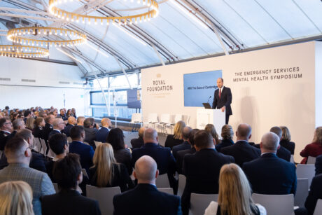 The Duke of Cambridge on stage addressing the room