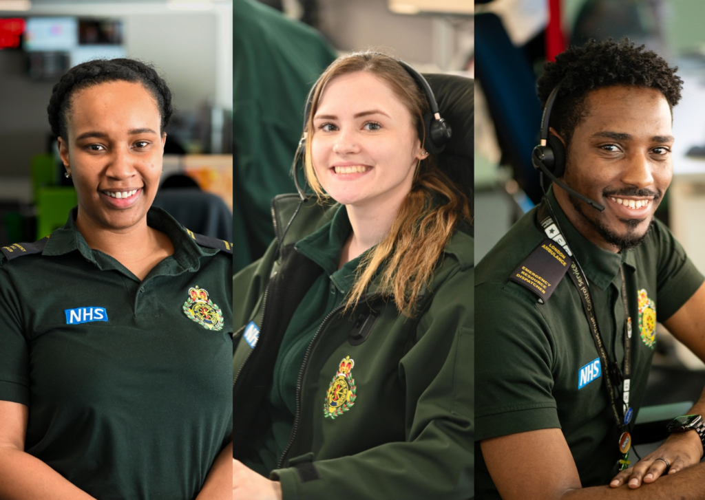 An collage image of three #TeamLAS staff members who work in our Control room, wearing their green uniform.