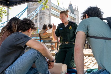 Paramedic Sabrina Listea training passers-by at an event in central London this June.