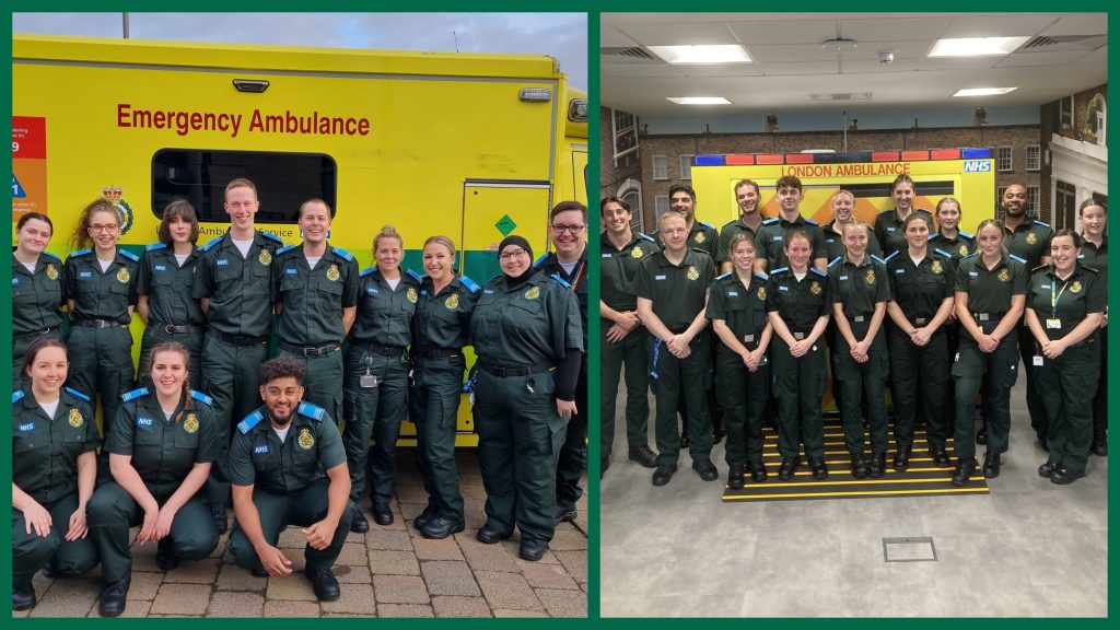 Two photos of Ambulance Assistant Practitioner passing out parades at different locations in 2023. 