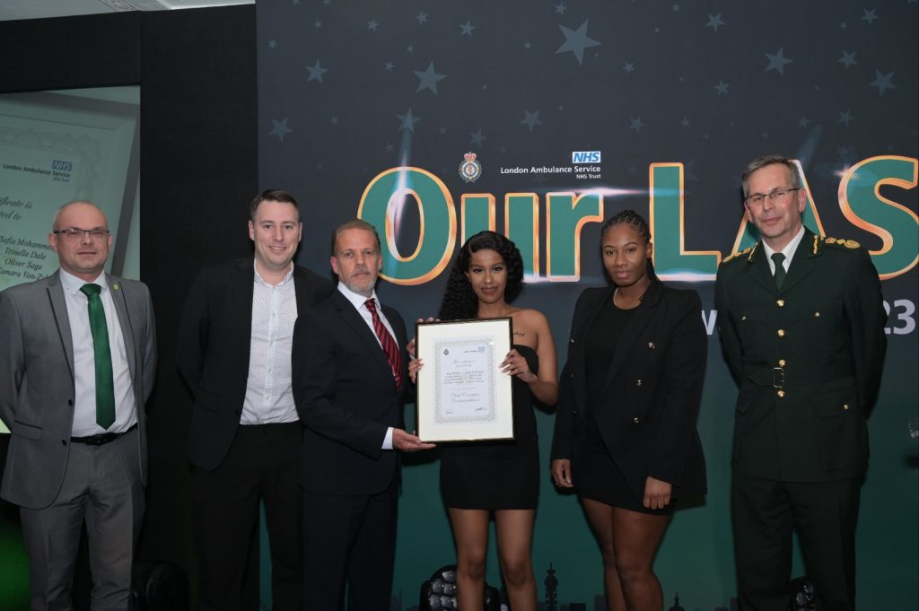 Angus Wilson, Freddie Harris, Nicole Whiteman, Geraldine Hannon, Safia Mohamed, Trinelle Dale, Oliver Sage and Tamara Van-Zyl won a CEO Commendation Award for helping a man who was stabbed outside HQ recently.