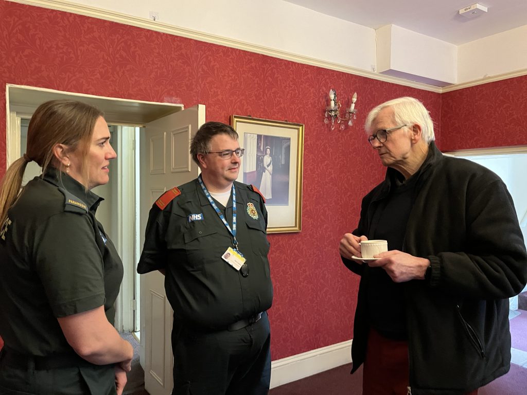 Paramedic Glenda and Consultant Advanced Paramedic Consultant Paramedic Mark Faulkner speaking to David.