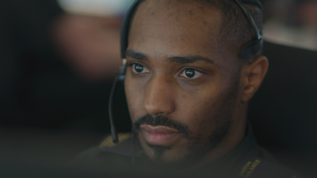 Webster with his headset on.