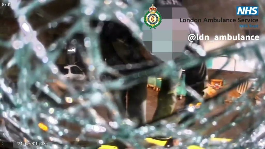 Ambulance windscreen smashed in attack by patient.