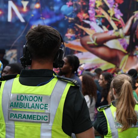 A Paramedic on-standby at Notting Hill Carnival. 