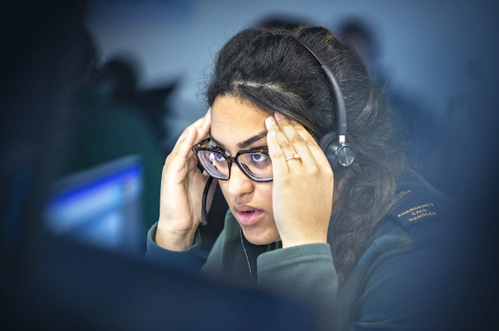 Call handler looking shocked after verbal abuse on BBC Ambulance.