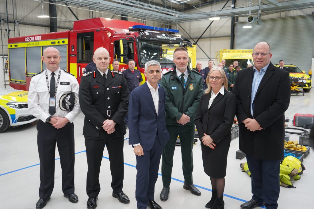 Sadiq Khan with other emergency services and London Assembly leaders at Resilience Hub East