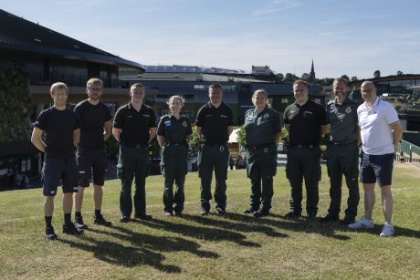Cycle paramedics posing in the sun at Wimbledon Tennis
