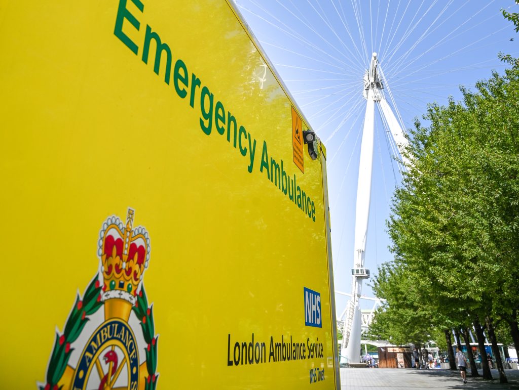 Close up of ambulance by the London Eye