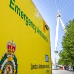 Close up of ambulance by the London Eye